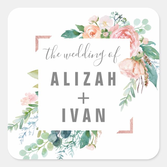 Sellos para sobres Bodas de Peonies románticos (Anverso)