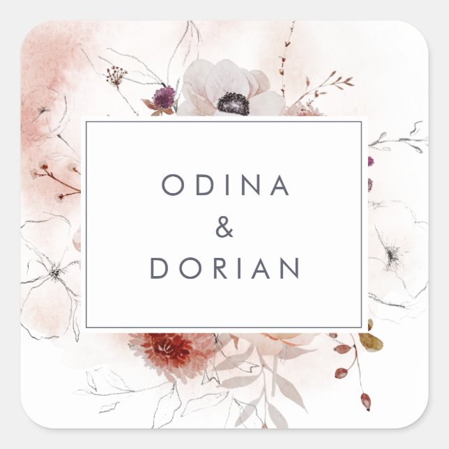 Sellos para sobres Bodas florales simples (Anverso)