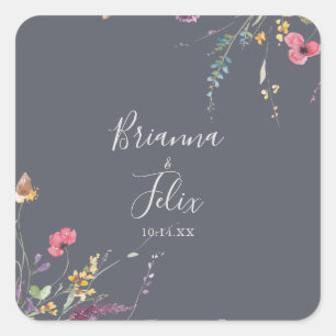 Sellos para sobres clásicos de Boda floral azul sa