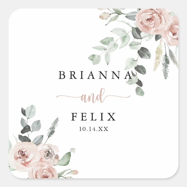 Sellos para sobres clásicos de Boda floral rosa (Anverso)