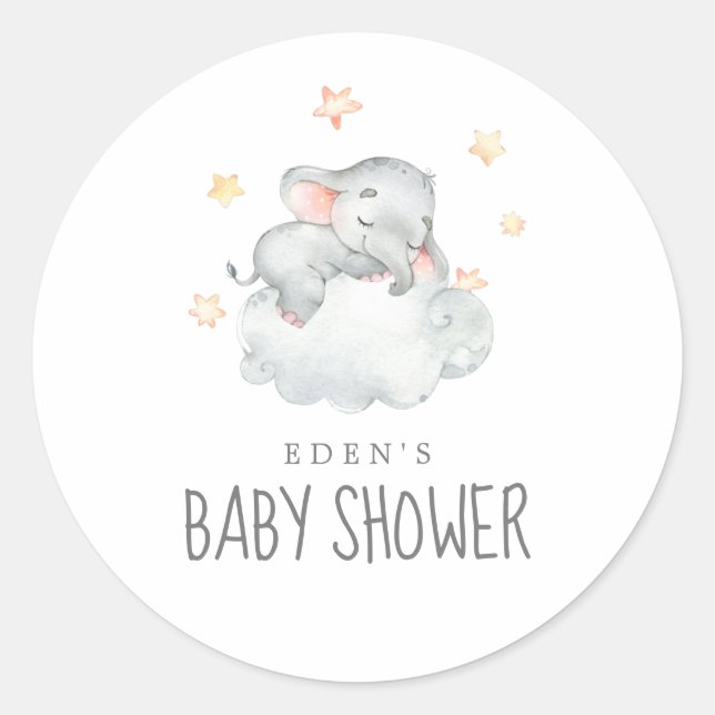 Sellos para sobres de Baby Shower de pequeños elef (Anverso)