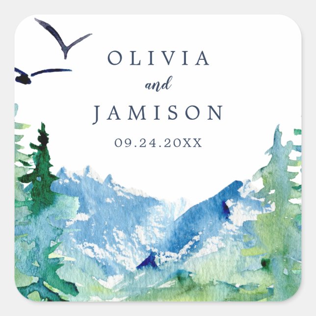 Sellos para sobres de boda de destino de las monta (Anverso)