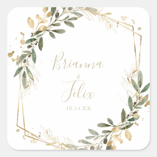 Sellos para sobres de Boda de energía verde geomét (Anverso)