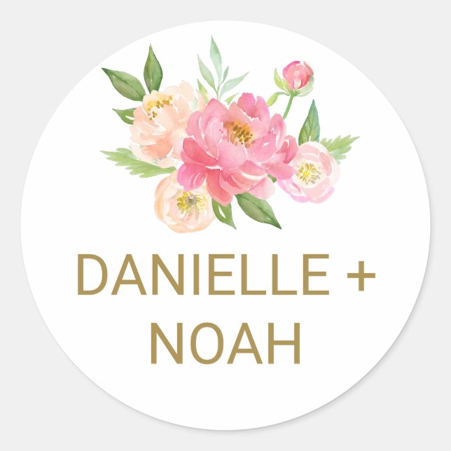 Sellos para sobres de Boda de flores de melocotón  (Anverso)