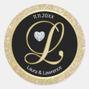 Sellos para sobres de Boda de Monograma de Oro Pur