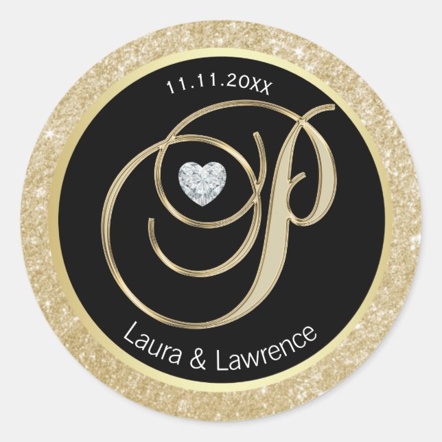 Sellos para sobres de Boda de Monograma de Oro Pur (Anverso)