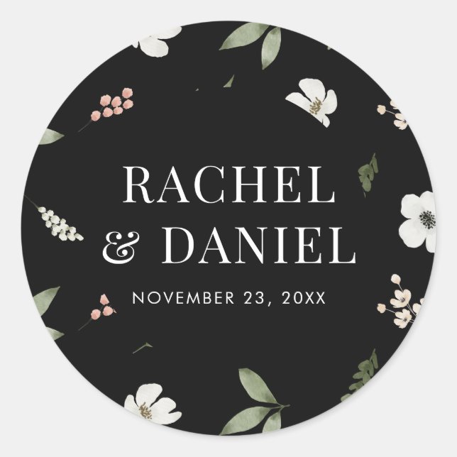 Sellos para sobres de Boda de patrón botánico flor (Anverso)