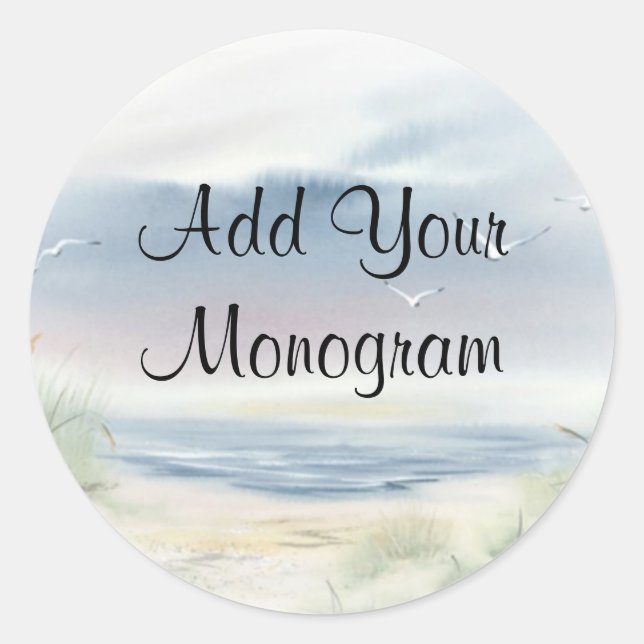 Sellos para sobres de Boda de temas de playa, etiq (Anverso)