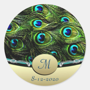 Sellos para sobres de Boda del tema del pavo real