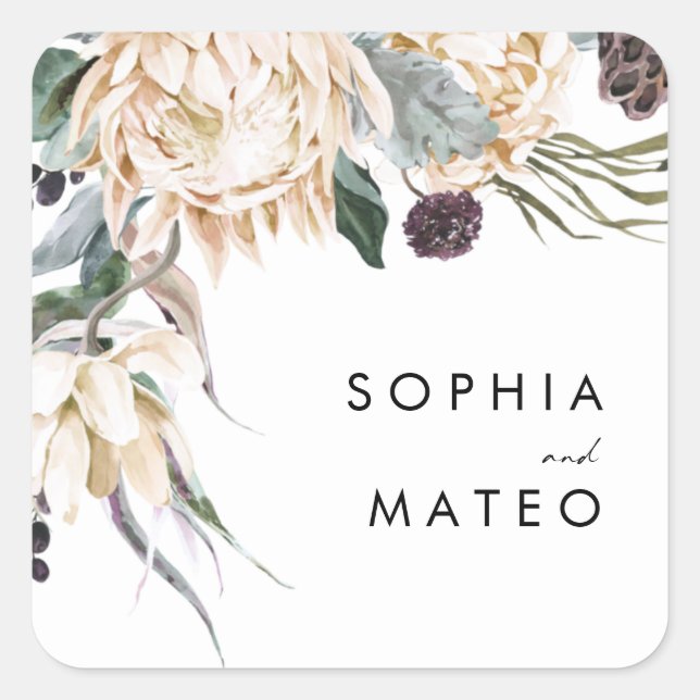 Sellos para sobres de Boda floral blanco (Anverso)