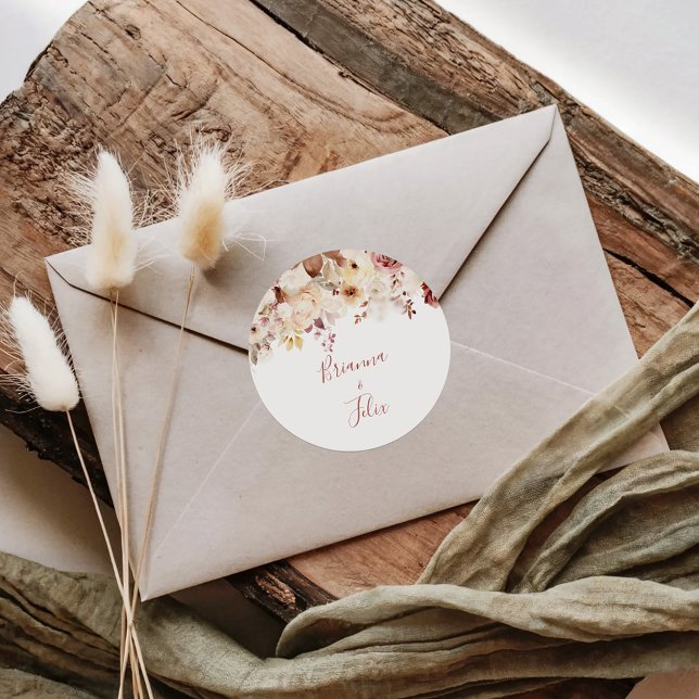 Sellos para sobres de Boda floral grácil de caligr (Subido por el creador)