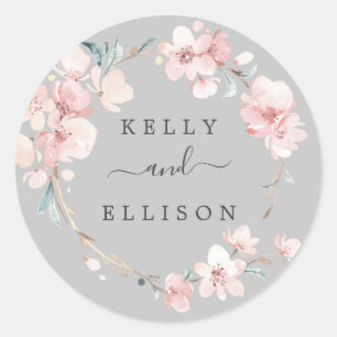 Sellos para sobres de Boda gris con flores de cere
