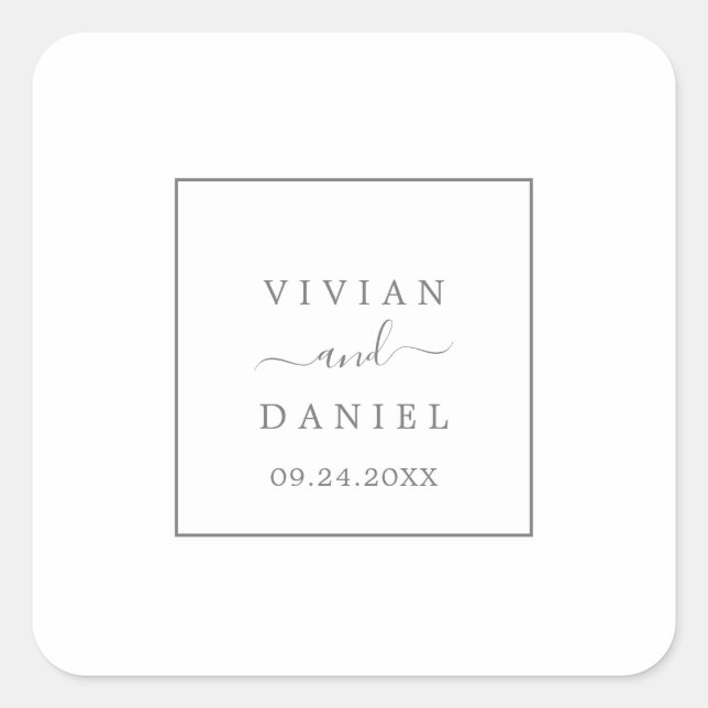 Sellos para sobres de Boda plateado minimalista (Anverso)