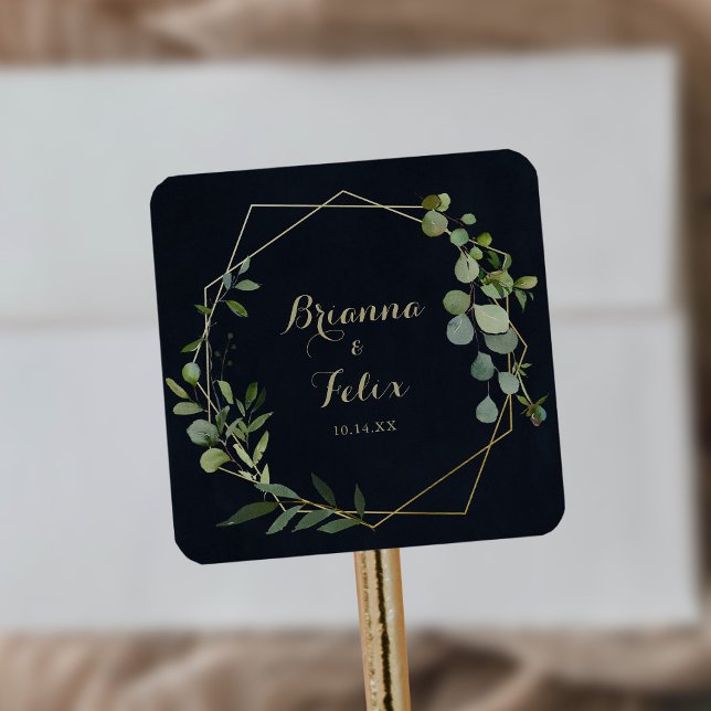 Sellos para sobres de Boda verde azul geométrico d (Subido por el creador)