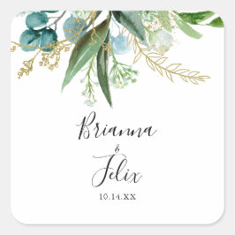 Sellos para sobres de Boda verde tropical dorado