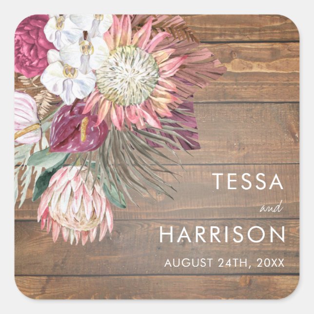 Sellos para sobres de Bodas bucemios florales rust (Anverso)