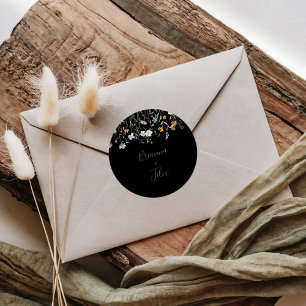Sellos para sobres de Bodas negros con flores silv