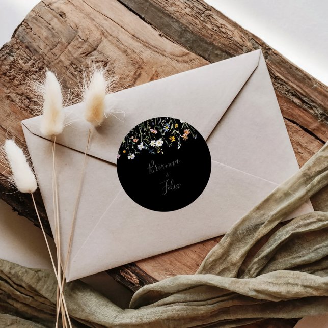 Sellos para sobres de Bodas negros con flores silv (Subido por el creador)
