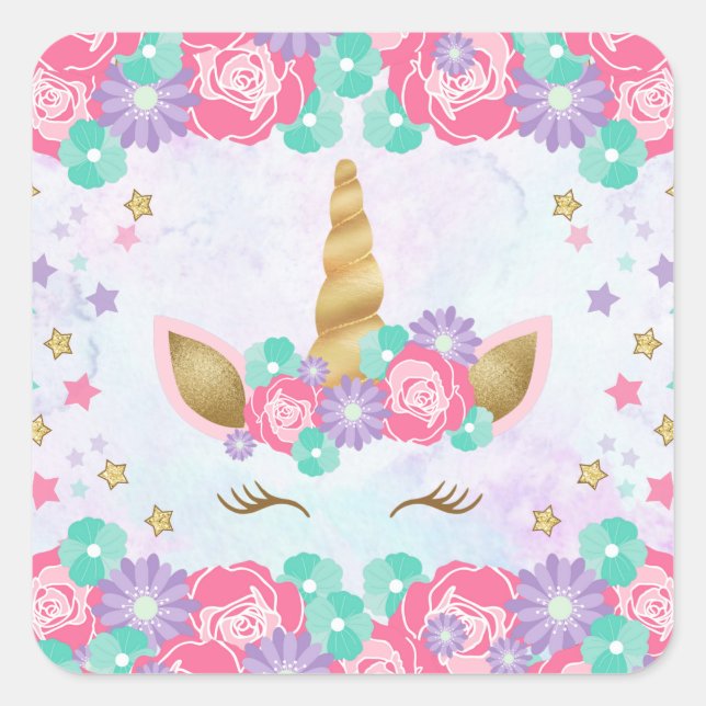 Sellos para sobres de cumpleaños de Unicorn (Anverso)