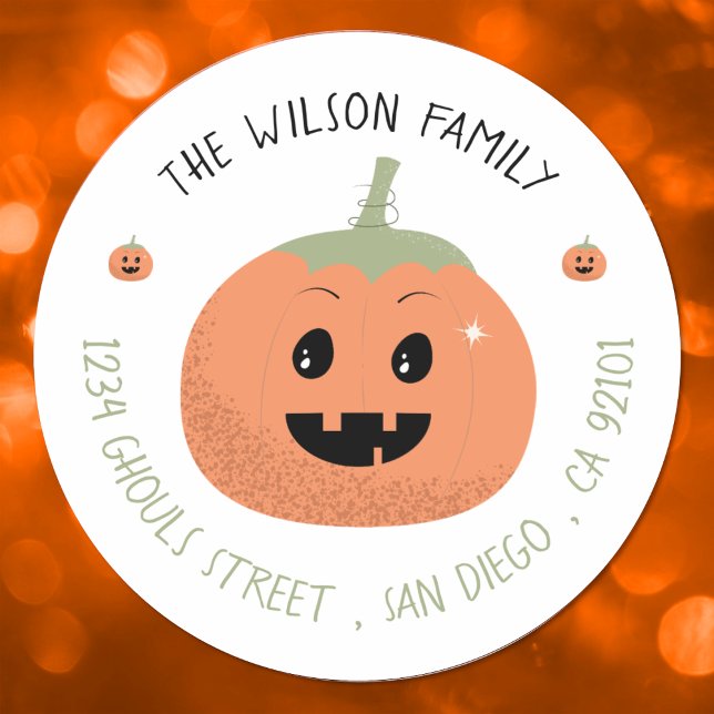 Sellos para sobres de Halloween de Cute Jack-O-Lan (Cute Jack-O-Lantern pumpkin Halloween envelope seal .)