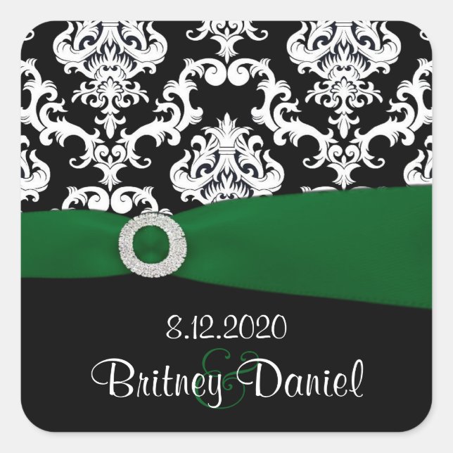 Sellos para sobres de matrimonio de damasco verde  (Anverso)