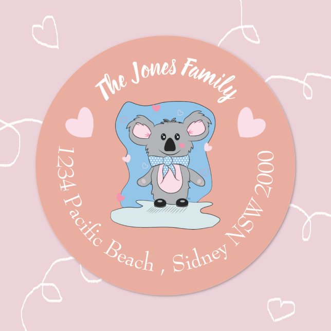 sellos para sobres de melocotón personalizado Vale (Cute cartoon koala Valentine's Day envelope seals .
)