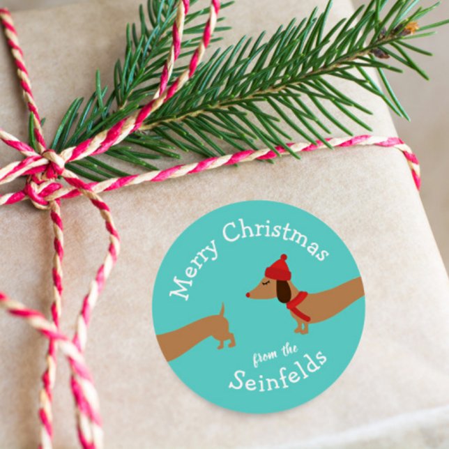 Sellos para sobres de Navidades de perro de Dachsh (Personalized dachshund gift tags - sticky. Modern and Fun)