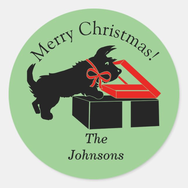 Sellos para sobres de Navidades de perro de Escoci (Anverso)