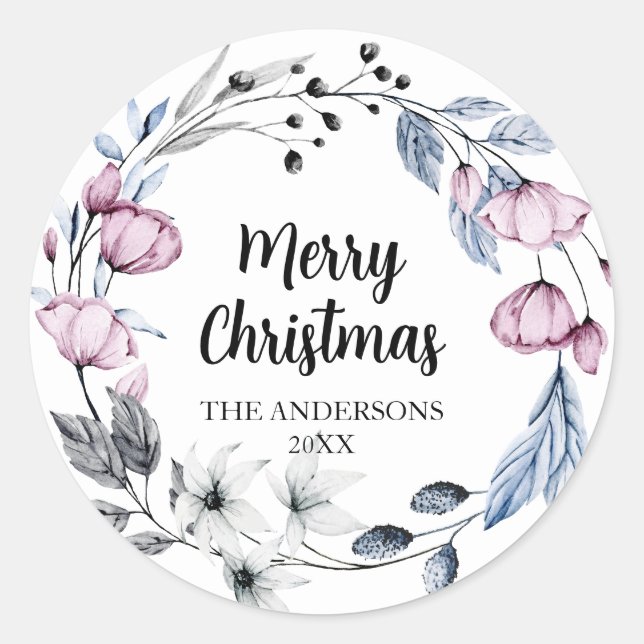 Sellos para sobres de Navidades florales rosados (Anverso)