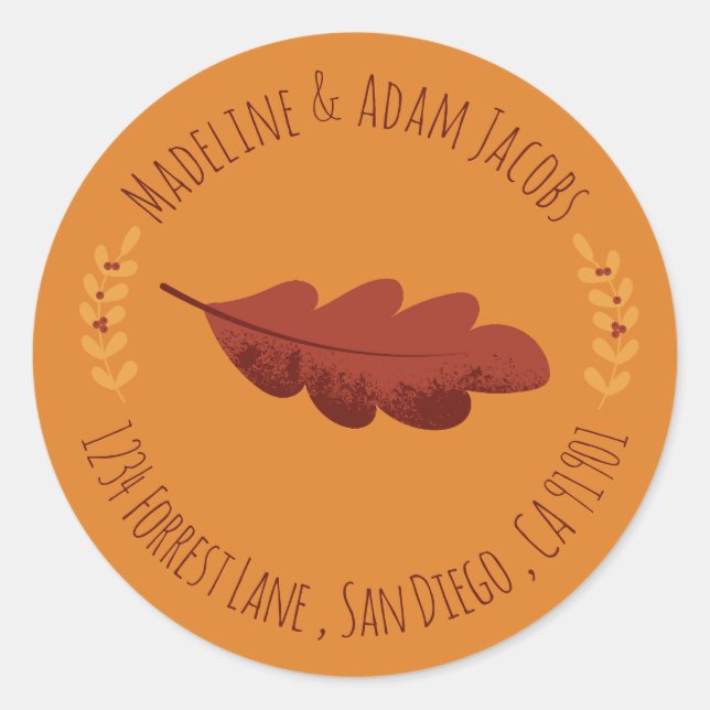 Sellos para sobres de otoño de hoja de roble (Anverso)