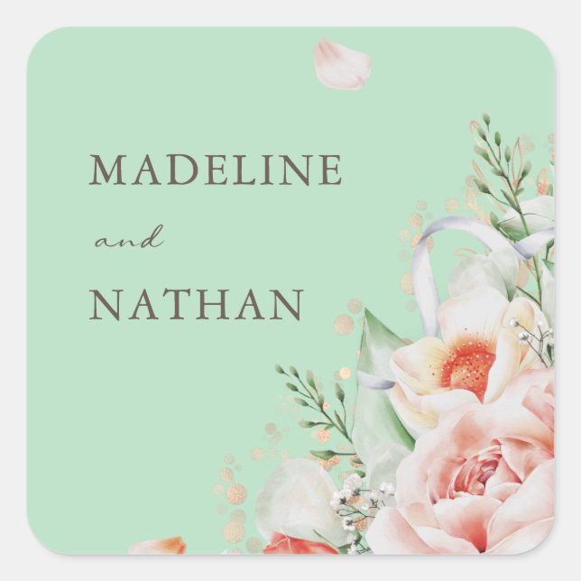 Sellos para sobres de ramo de flores Mint Green &  (Anverso)