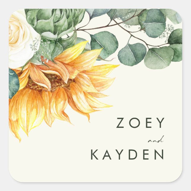 Sellos para sobres del Boda amarillo girasol del p (Anverso)