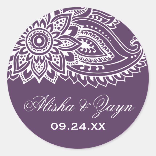Sellos para sobres del Plum Indian Paisley Boda (Anverso)