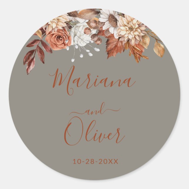 Sellos para sobres grises florales de otoño (Anverso)