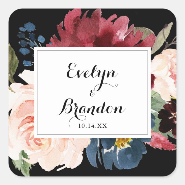 Sellos para sobres rústicos de Bodas botánicos neg (Anverso)