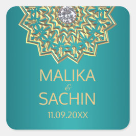 Sellos VERDE AZULADOS de Boda de oro de la flor de