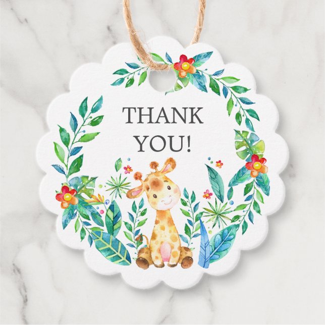 Selva Giraffe Baby Shower Favor Gift Etiqueta (Anverso)