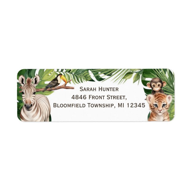 Selva temática de Safari etiqueta de retorno de pr (Frente)