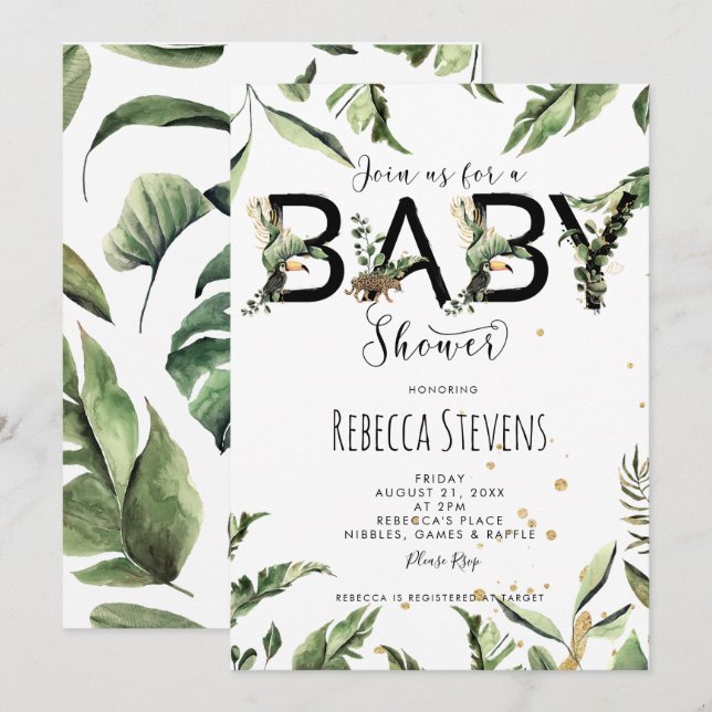 selva tropical deja la invitación a la ducha bebé (Anverso / Reverso)