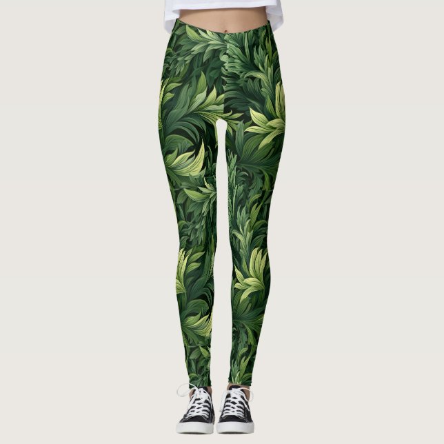 Selva verde deja leggings de impresión completa (Anverso)