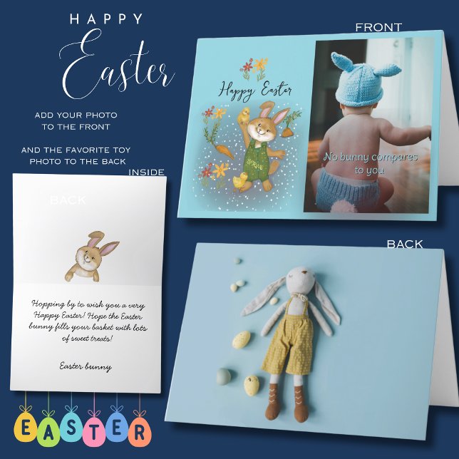 Semana Santa | Tarjeta plegada de foto y conejo de (Happy Easter  Easter Bunny & Photo Folded Card)