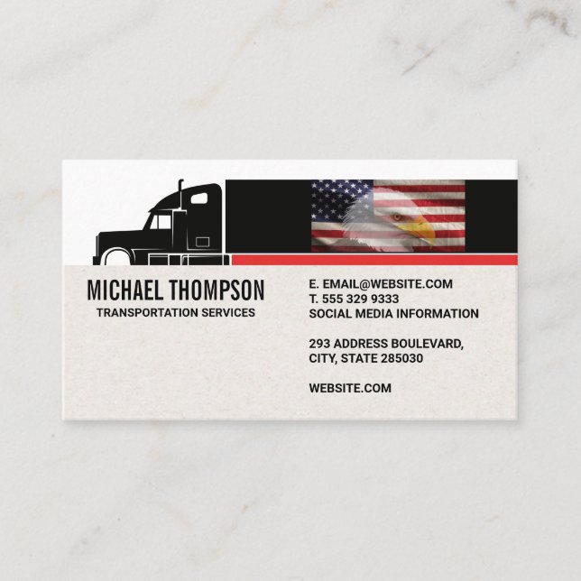Semi Truck | Bandera estadounidense | Tarjeta de p (Anverso)