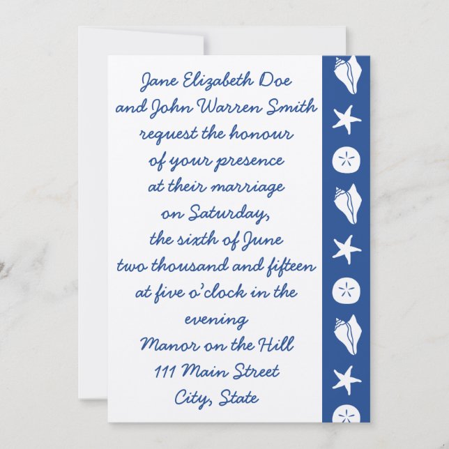 Semillas de verano en la invitación a la boda azul (Anverso)