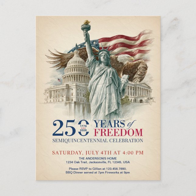 Semiquincentenario Vintage América Invitación USA  (Anverso)