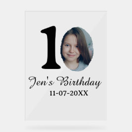 Señal Acrílica 10.ª foto de cumpleaños letra negrita niños fecha