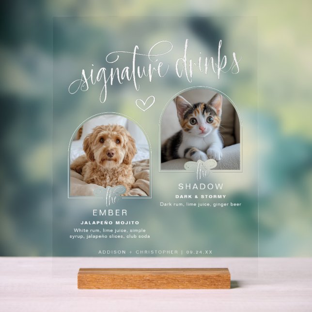 Señal Acrílica 2 Bebidas de firma de Boda de foto Mascota (Neutral )