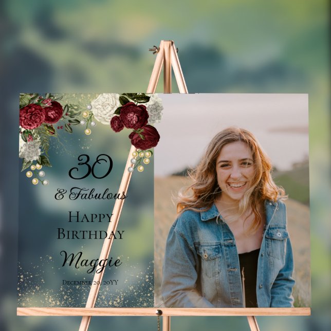 Señal Acrílica 30 y fabulosa fiesta de cumpleaños floral Glam Ros (Neutral )