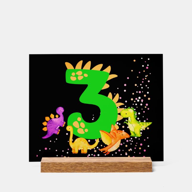 Señal Acrílica 3rd Birthday. Dinosaur Design. My third birthday.  (Anverso)