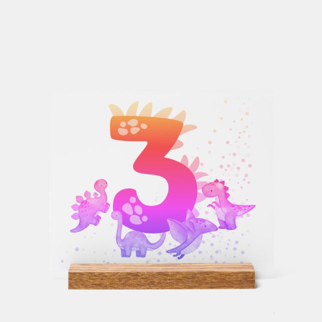 Señal Acrílica 3rd Birthday. Dinosaur Design. My third birthday.  (Anverso)