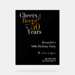 Señal Acrílica 50.º cumpleaños Saludos Cervezas Oro Negro Bienven